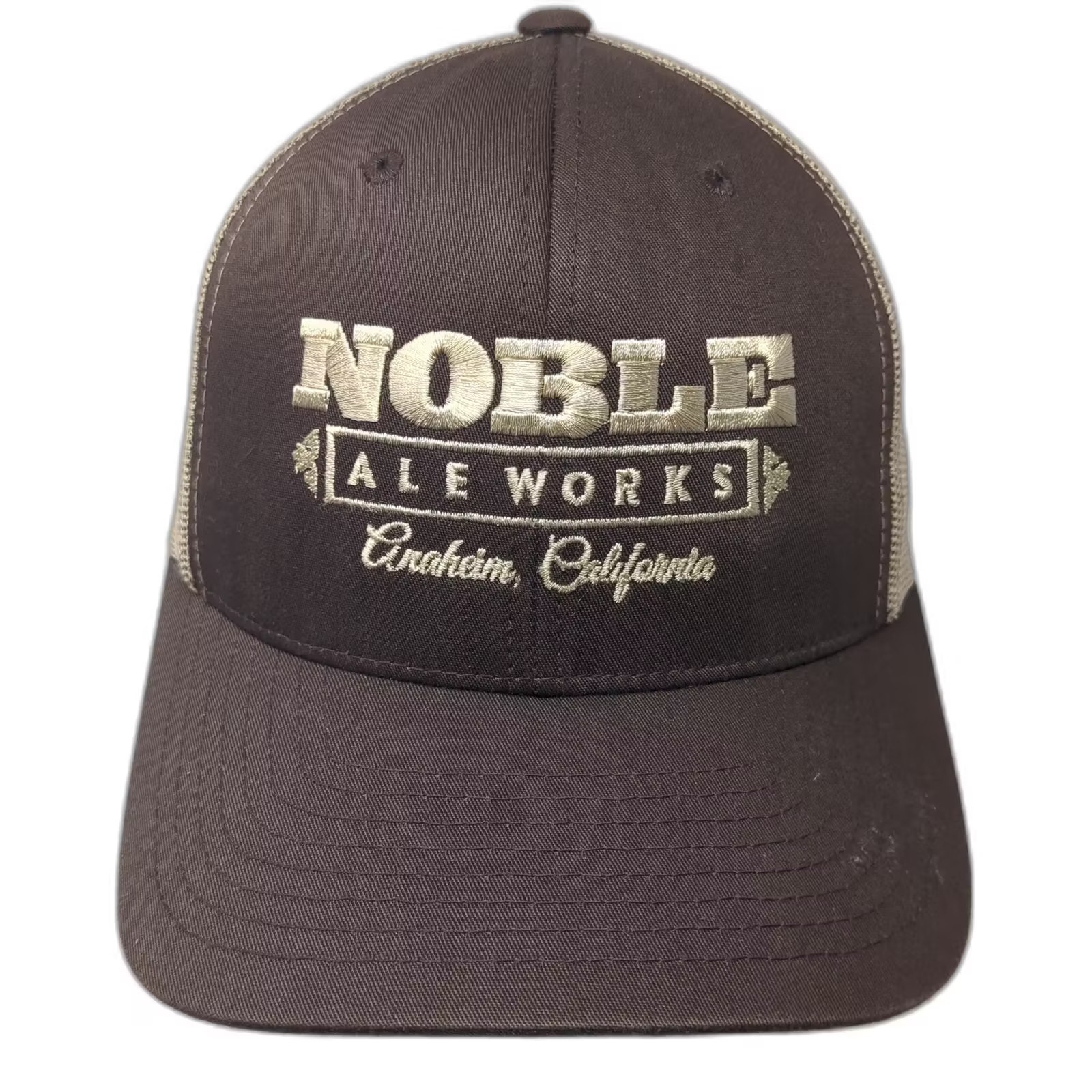 Yupoong Trucker Hat Brown Beige Noble Ale Works Snapback Hat Os Adjustable Mesh